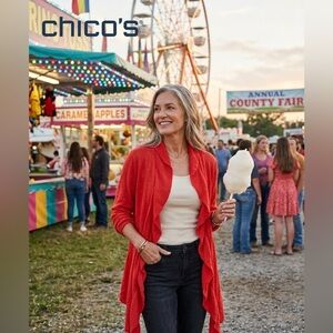 Chico's Vibrant Red Open Front Ruffled Cardigan